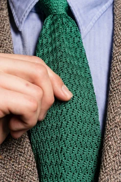 Emerald Green Zigzag Silk Knit Tie