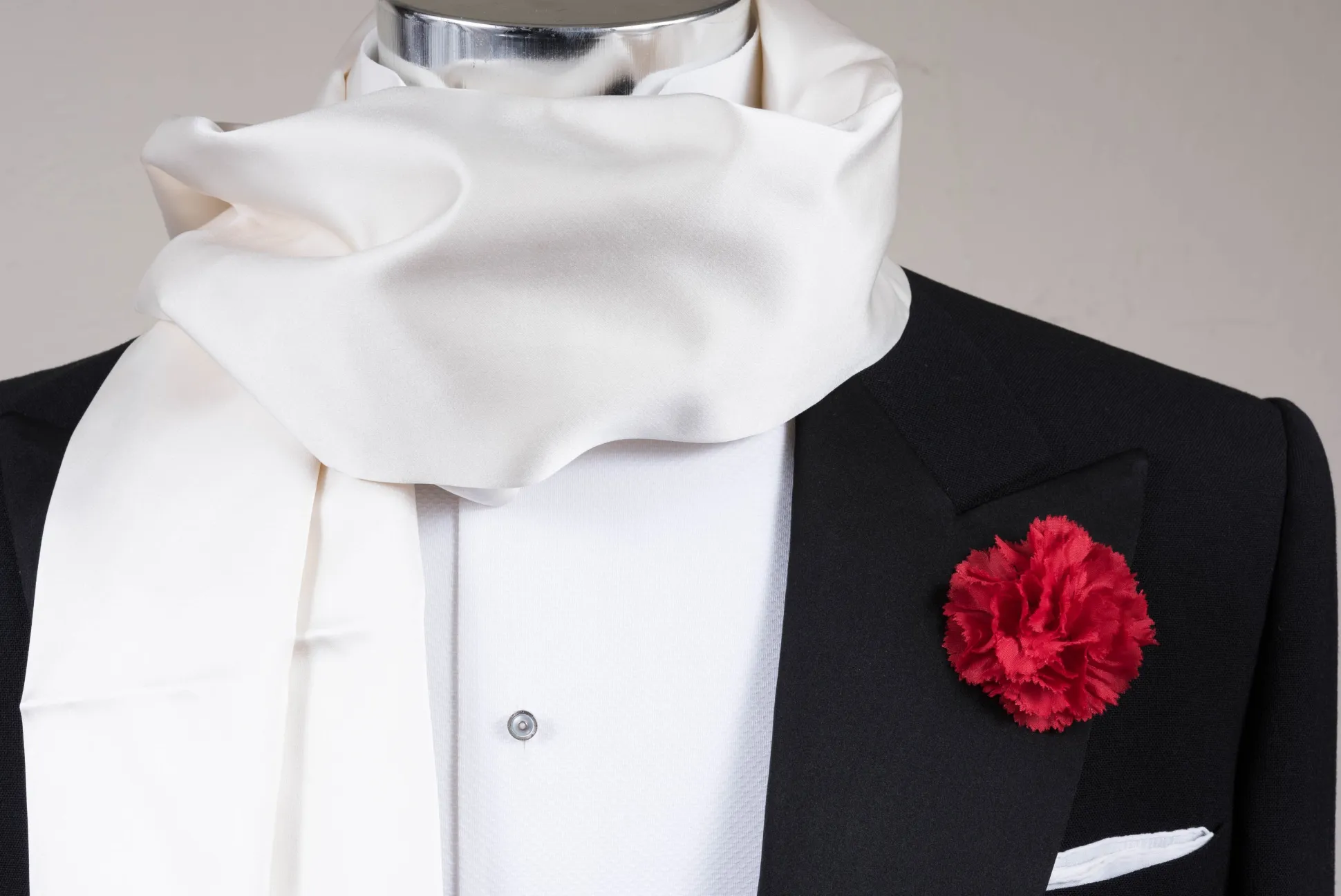 Evening Scarf in White Silk Satin