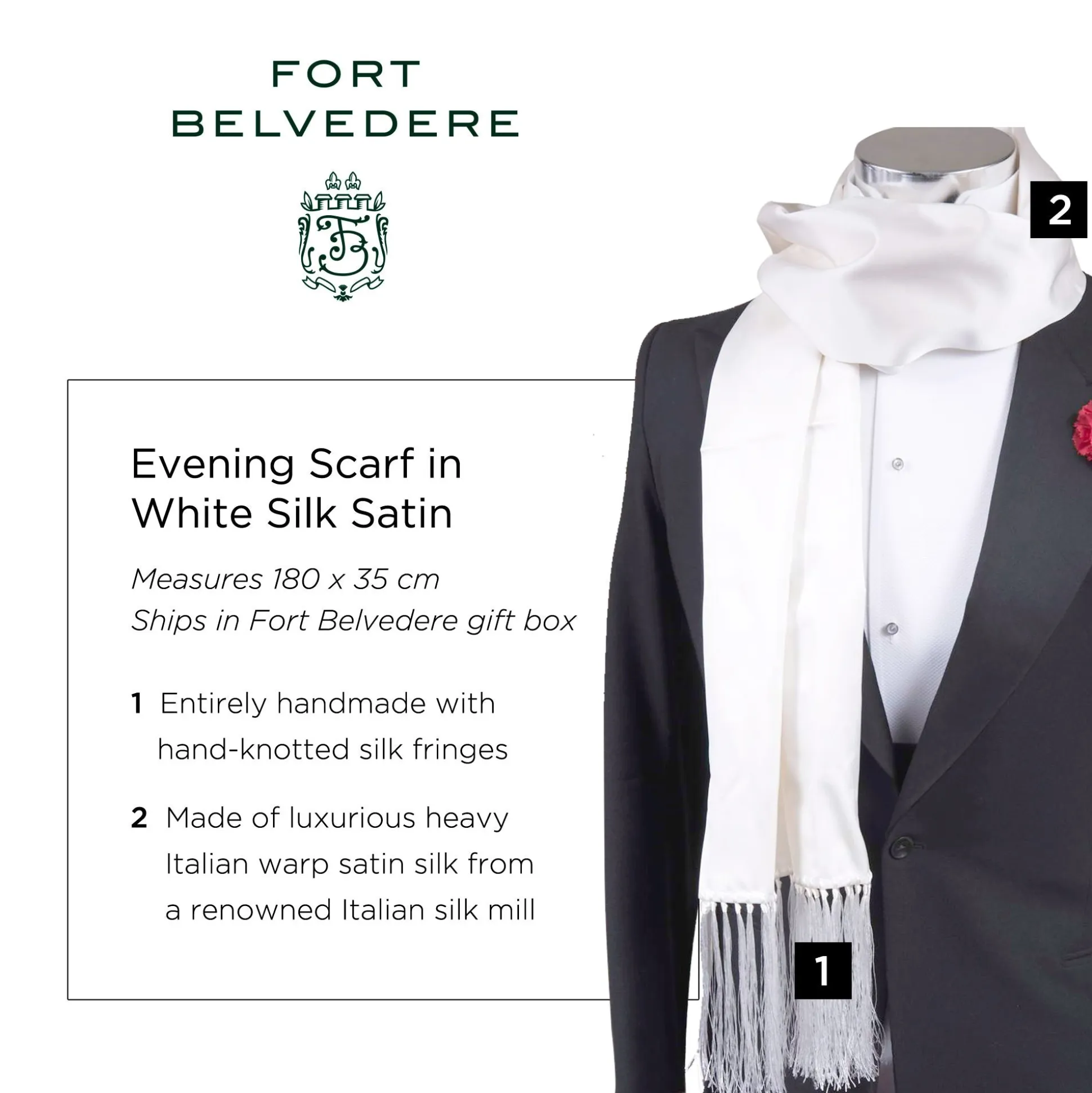 Evening Scarf in White Silk Satin