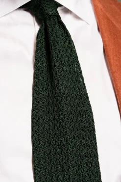 Forest Green Zigzag Silk Knit Tie