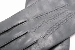 Gray Lamb Nappa Leather Gloves