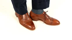 Gray & Prussian Blue Shadow Stripe Lightweight Cotton Socks