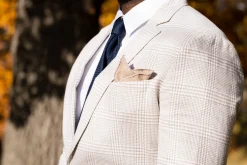 Gray X-Stitch Edge Soft Brown Flannel Pocket Square