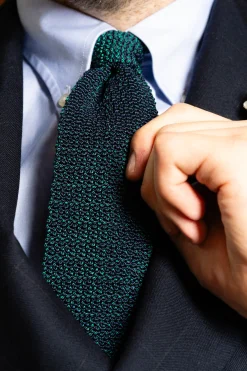 Green & Navy Two-Tone Silk Knit Tie