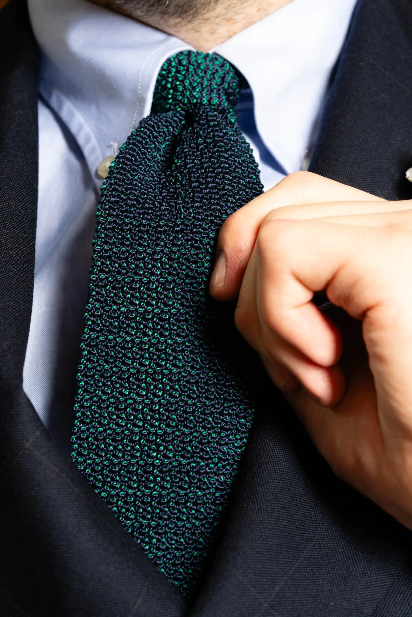 Green & Navy Two-Tone Silk Knit Tie
