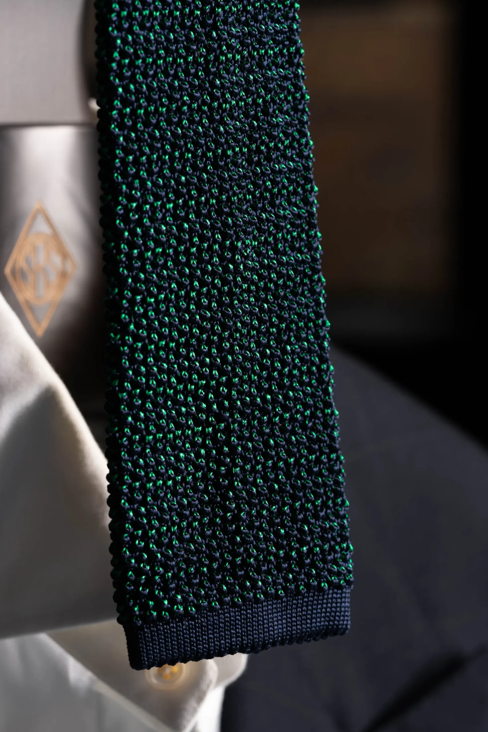 Green & Navy Two-Tone Silk Knit Tie