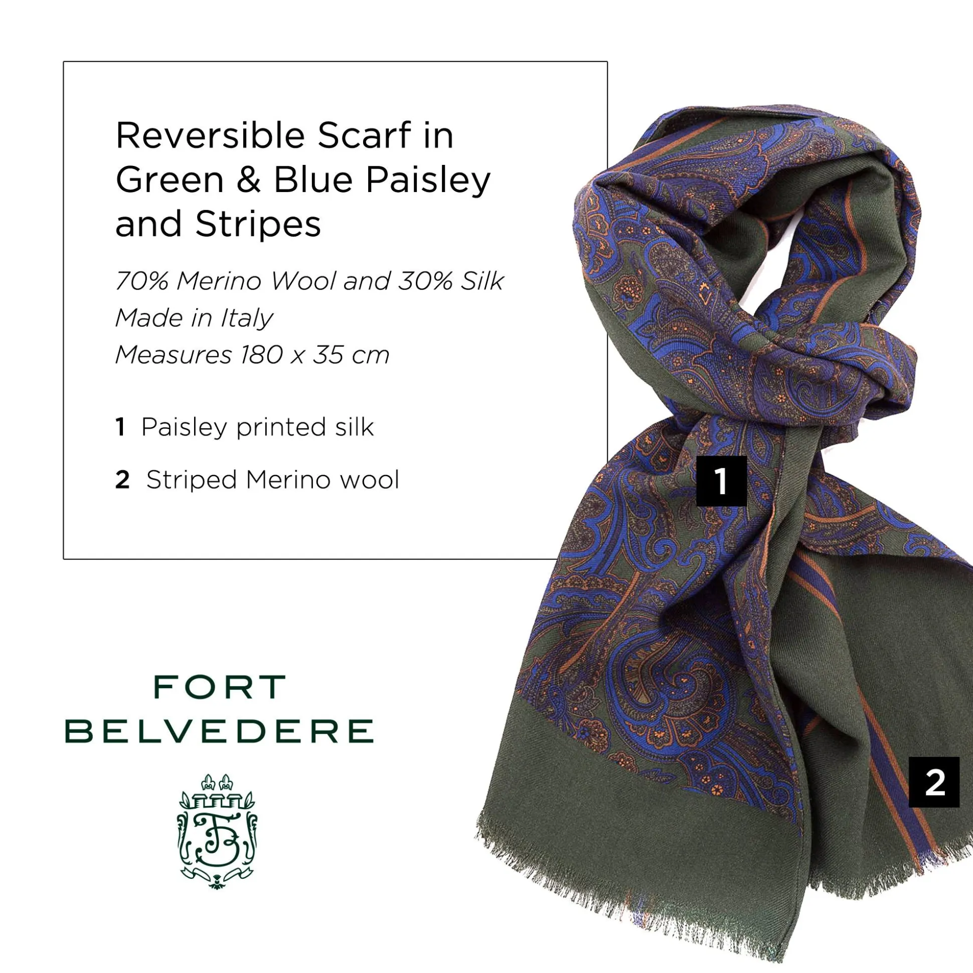 Green Paisley & Stripes Reversible Scarf