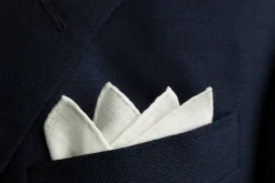 Hand-Embroidered Initial "F" White Linen Pocket Square