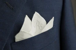 Hand-Embroidered Initial "G" White Linen Pocket Square