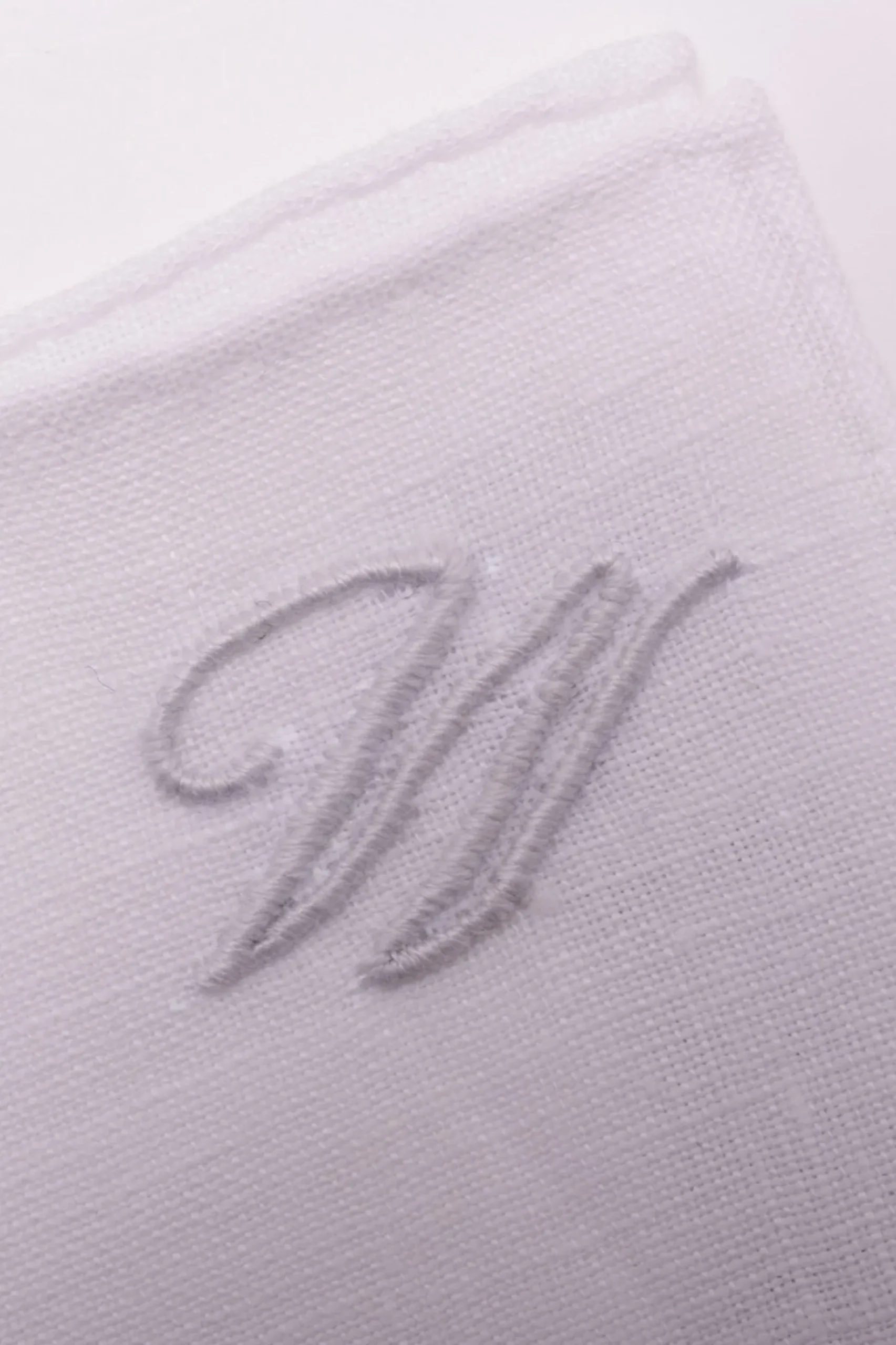 Hand-Embroidered Initial "W" White Linen Pocket Square
