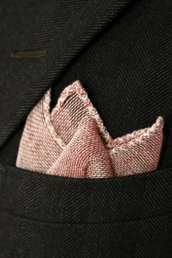 Handrolled Burgundy X-Stitch Linen Pocket Square