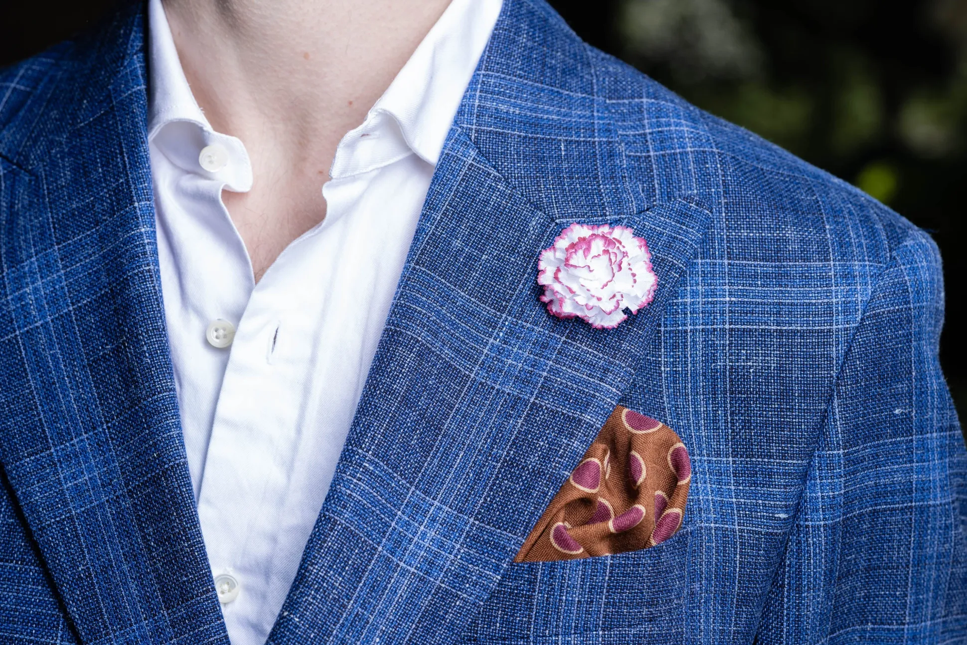 Life-Sized Magenta-Edged White Carnation Boutonnière