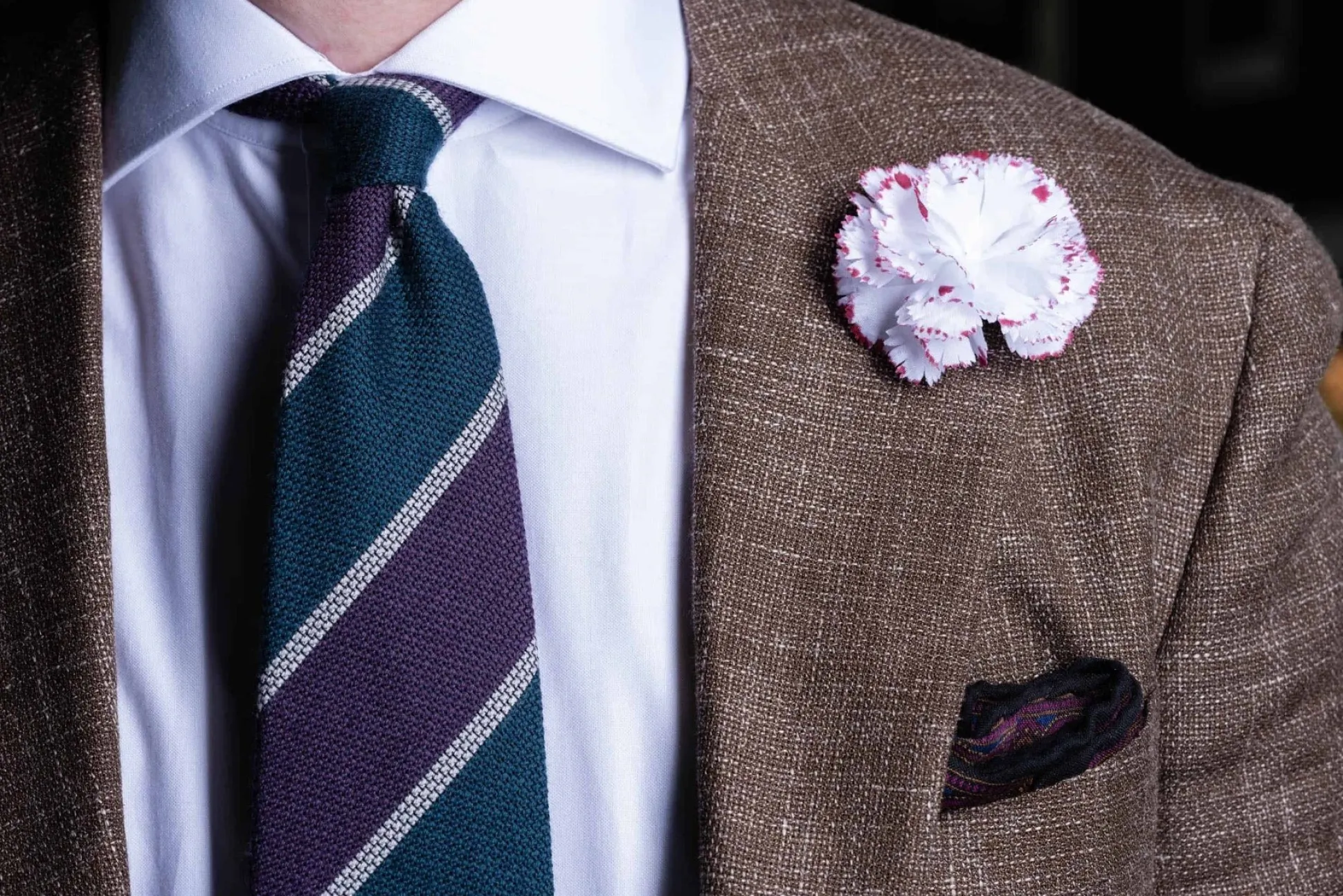 Life-Sized Magenta-Edged White Carnation Boutonnière
