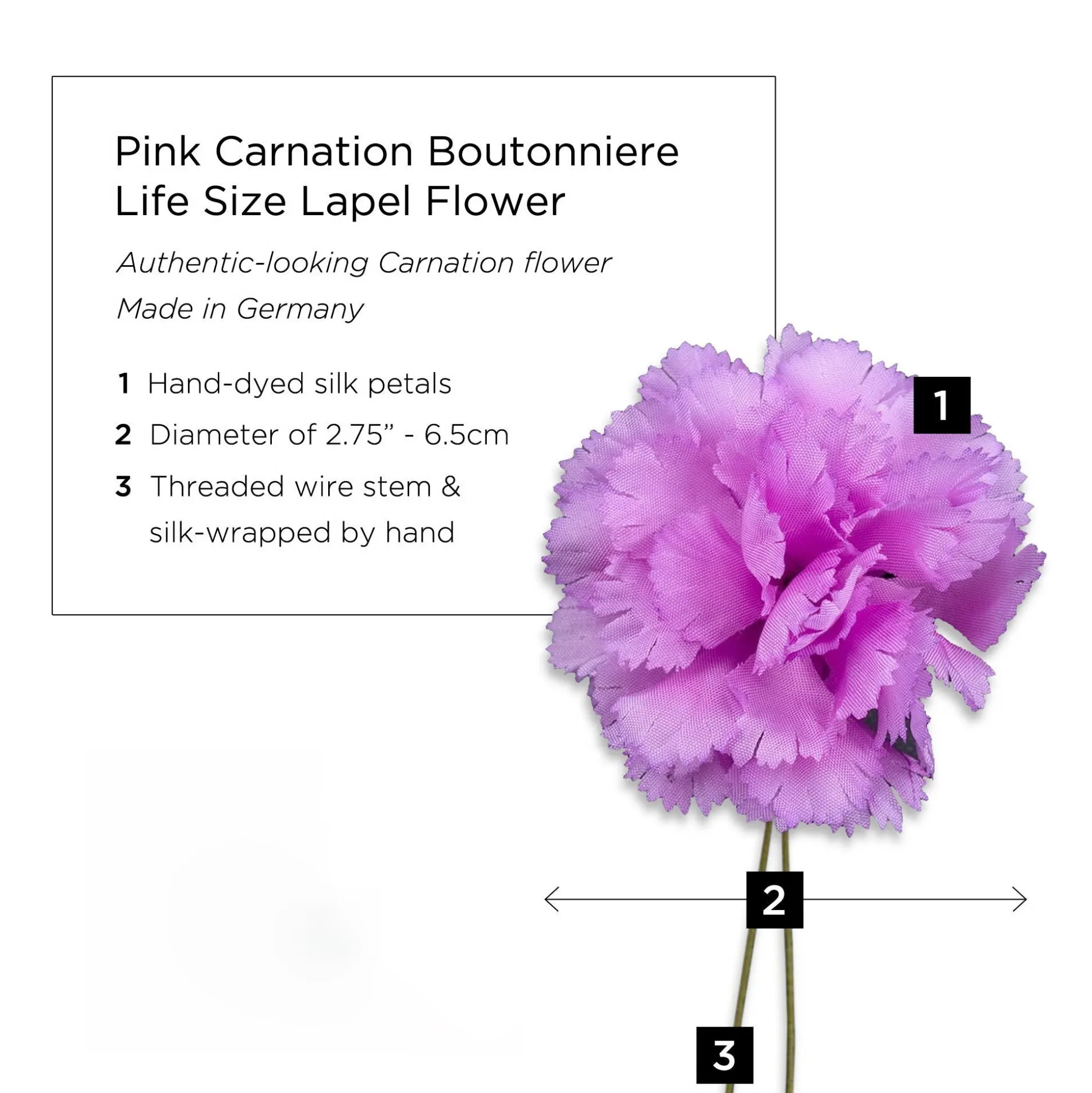 Life-Sized Pink Carnation Boutonnière Flower
