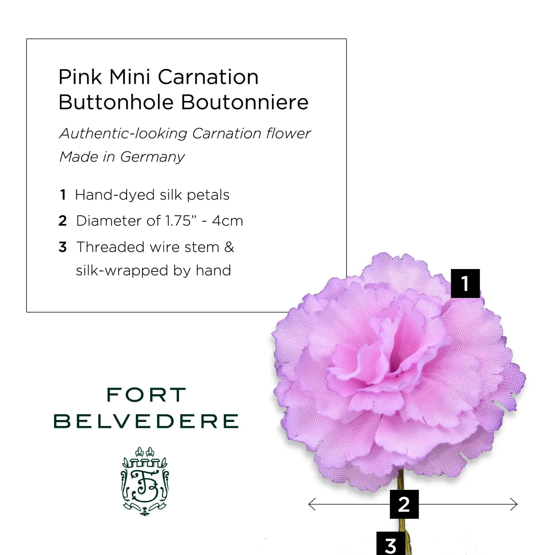 Life-Sized Pink Carnation Boutonnière Flower