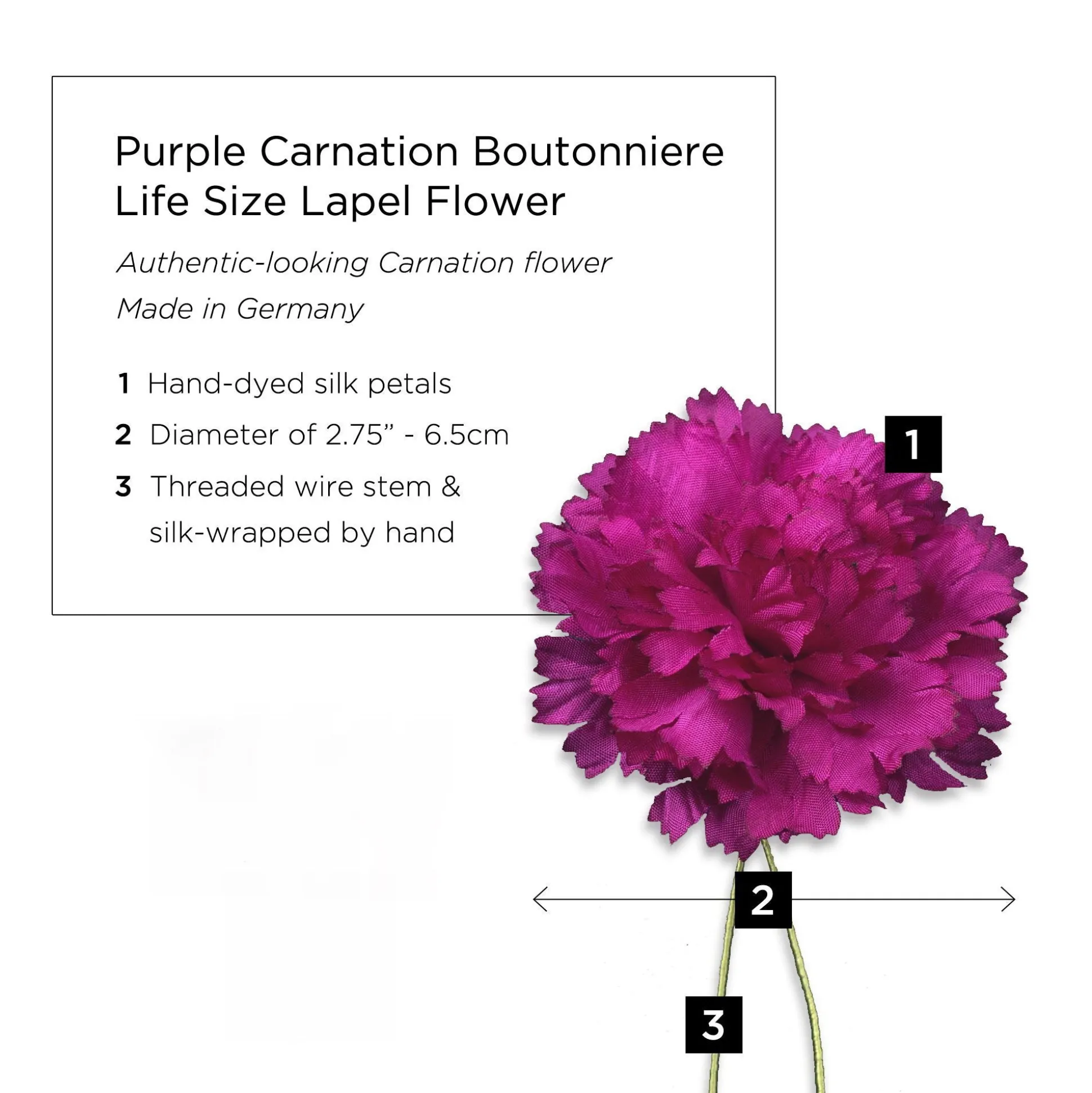 Life-Sized Purple Carnation Boutonnière Flower