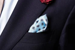 Light Blue Large & Small Paisley Silk Pocket Square