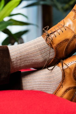 Light Gray & Beige Shadow Stripe Midweight Cotton Socks