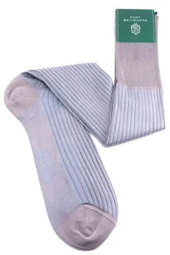 Light Gray & Light Blue Shadow Stripe Lightweight Cotton Socks