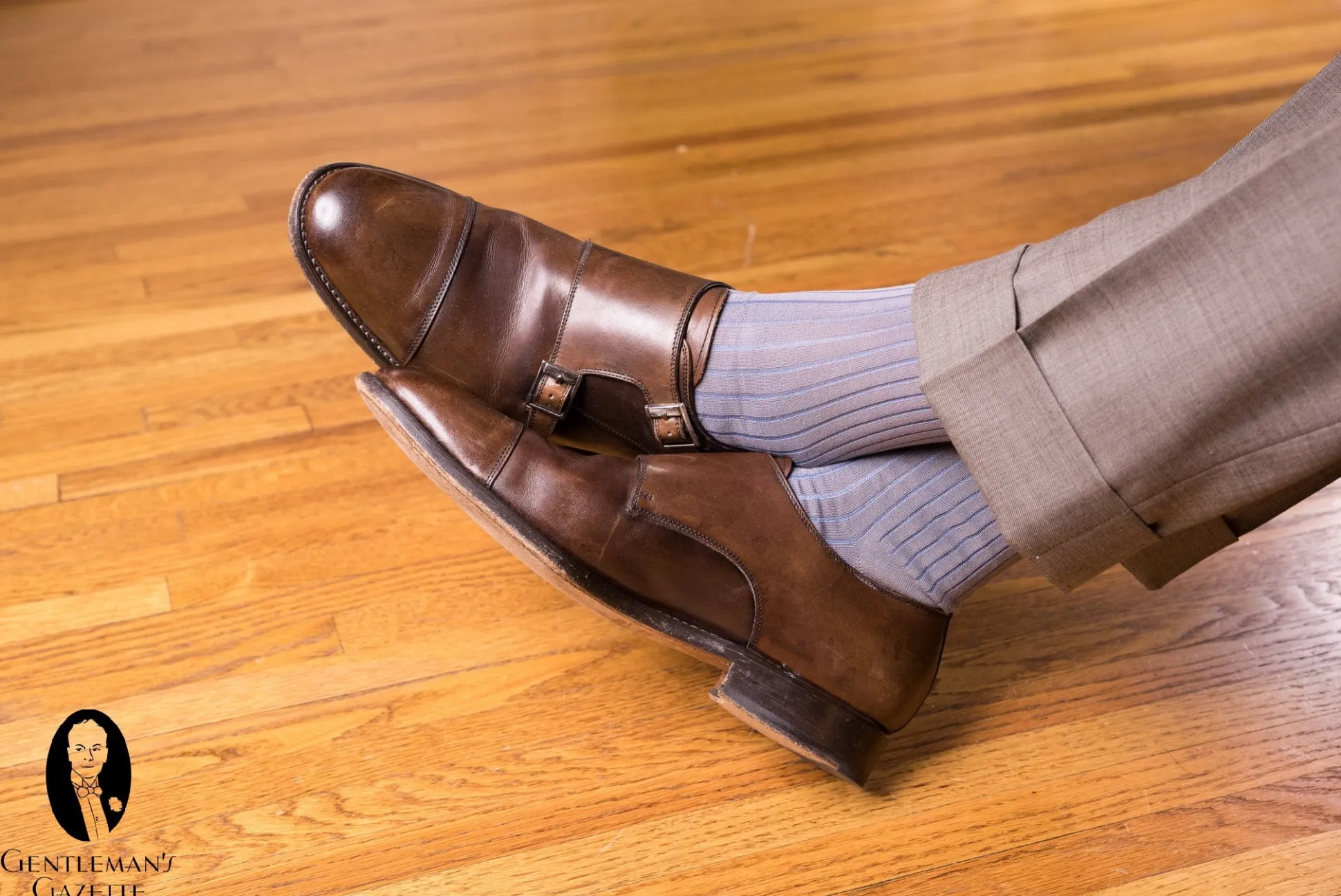 Light Gray & Light Blue Shadow Stripe Lightweight Cotton Socks