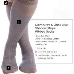 Light Gray & Light Blue Shadow Stripe Lightweight Cotton Socks