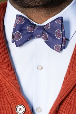 Light Navy Fancy Tile Butterfly Bow Tie