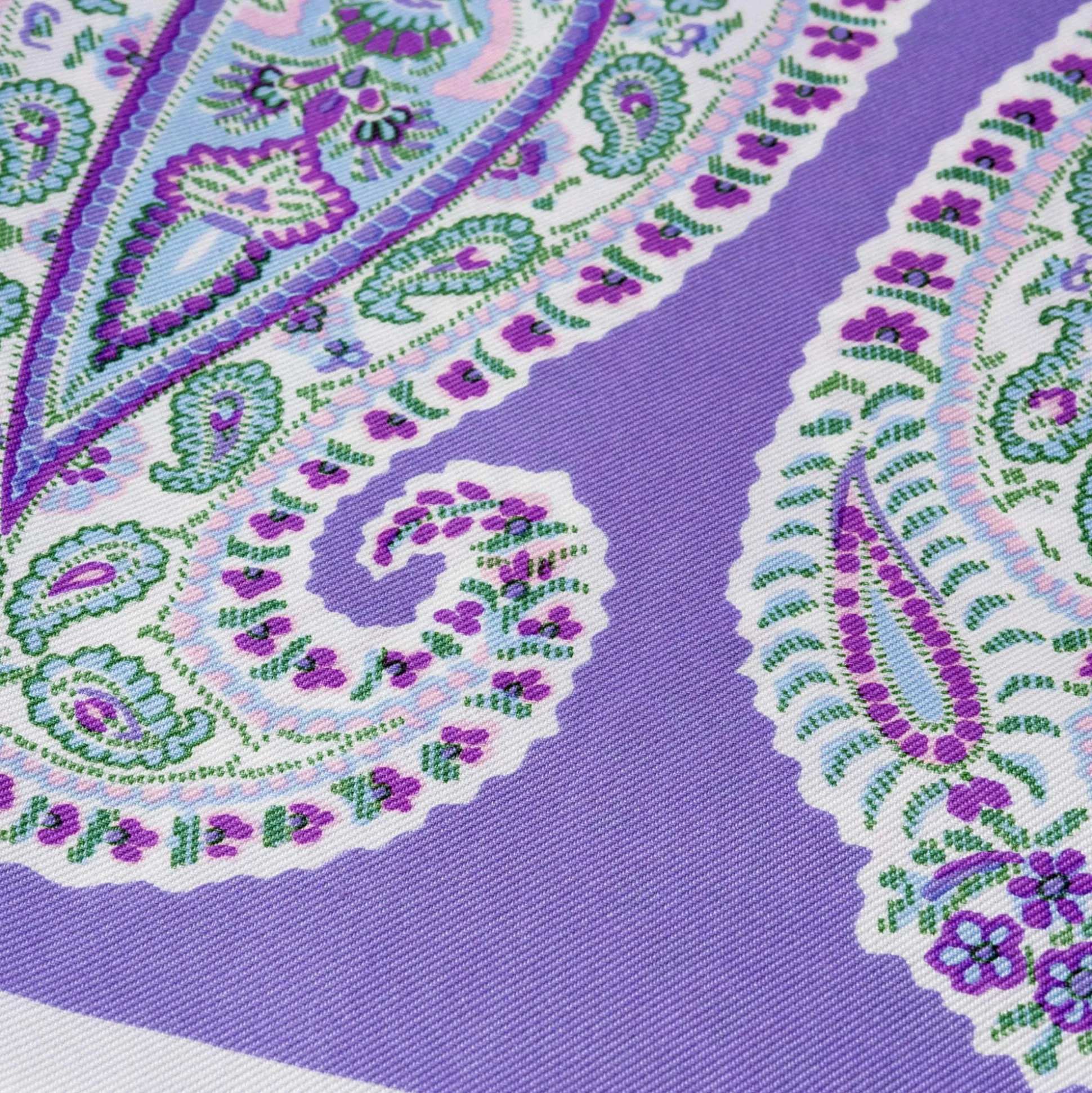 Light Purple & White Large Paisley Silk Pocket Square