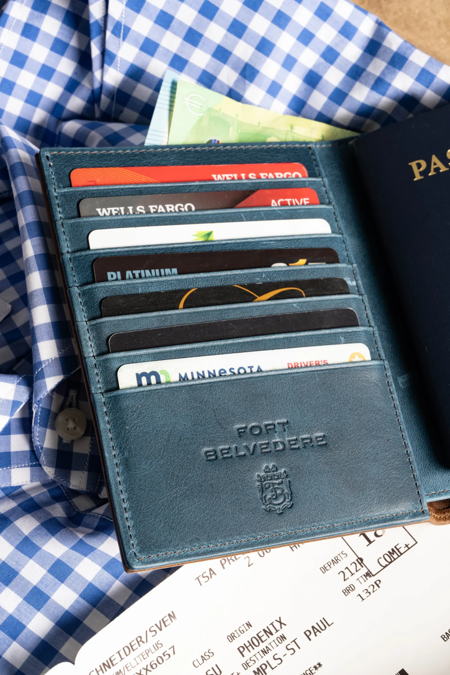 Mahogany & Blue Two Tone Full-Grain Leather Passport Holder