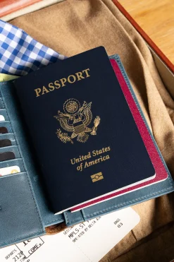 Mahogany & Blue Two Tone Full-Grain Leather Passport Holder