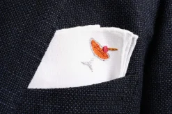 Manhattan Cocktail Hand Embroidered Linen Pocket Square