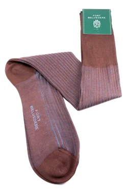 Mid Brown & Blue Shadow Stripe Lightweight Cotton Socks