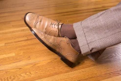 Mid Brown Cotton Socks with Green & Cream Clocks