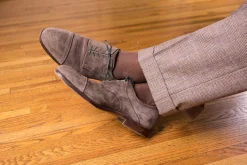 Mid Brown Cotton Socks with Green & Cream Clocks