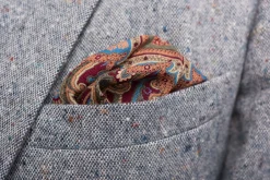 Mohair Blue Medallion Silk Wool Pocket Square