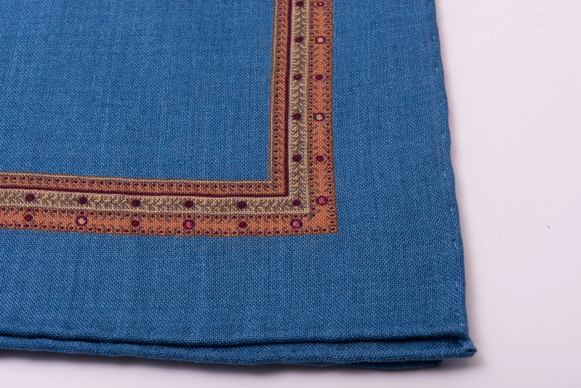 Mohair Blue Medallion Silk Wool Pocket Square