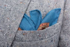 Mohair Blue Medallion Silk Wool Pocket Square