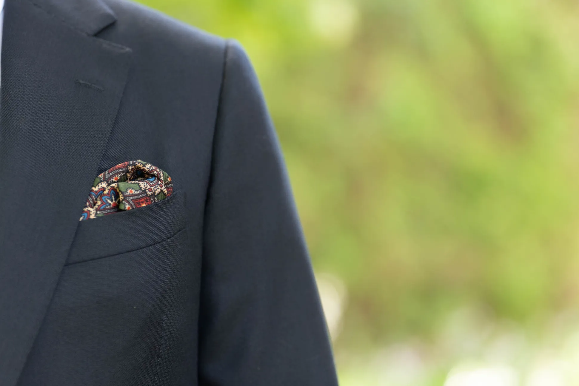 Moss Green Geometric Medallion Silk Wool Pocket Square