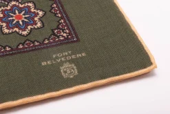 Moss Green Geometric Medallion Silk Wool Pocket Square