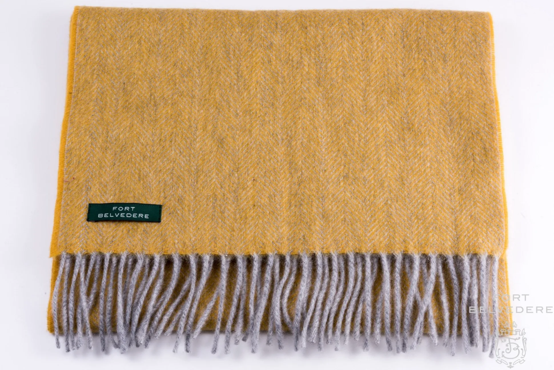 Mustard Yellow Herringbone Cashmere Scarf