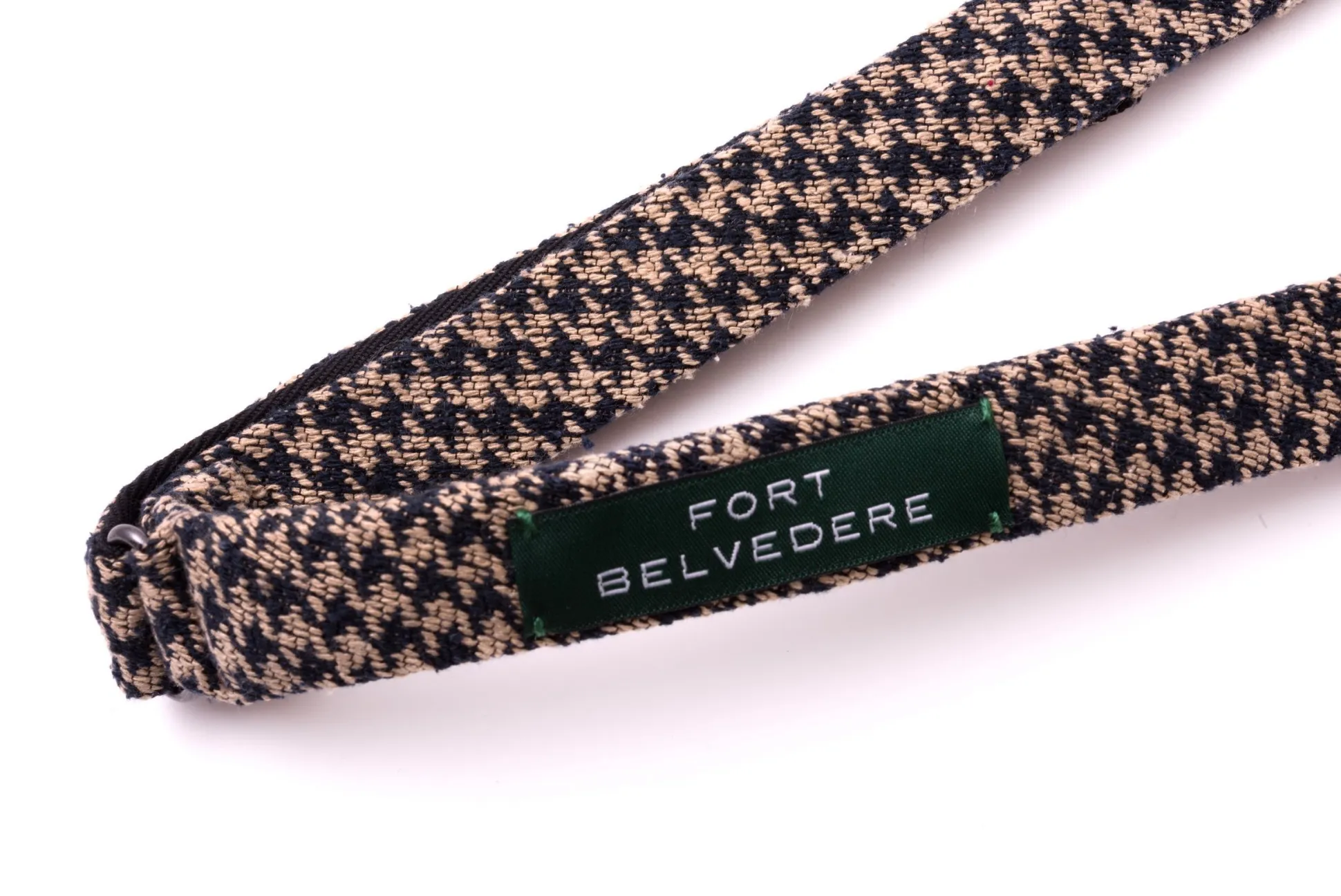 Navy & Beige Houndstooth Silk Bourette Bow Tie