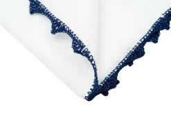 Navy Blue Crochet Edge White Linen Pocket Square