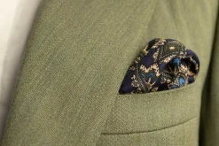 Navy Blue Geometric Medallion Silk Wool Pocket Square