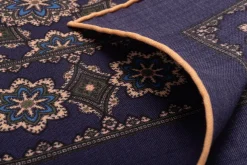 Navy Blue Geometric Medallion Silk Wool Pocket Square