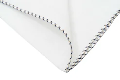 Navy Blue & Khaki X-Stitch Edge White Linen Pocket Square