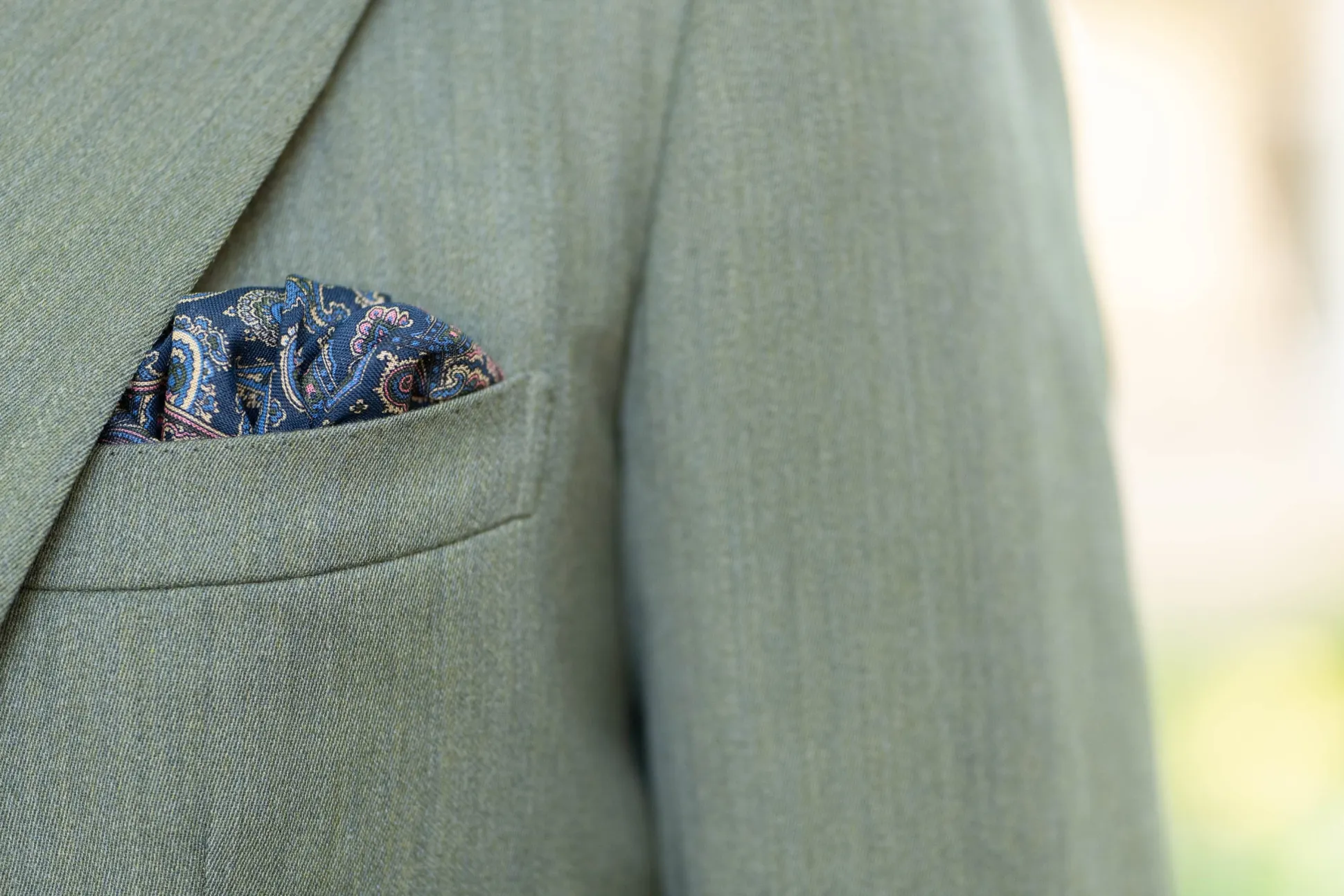 Navy Blue Paisley Silk Wool Pocket Square
