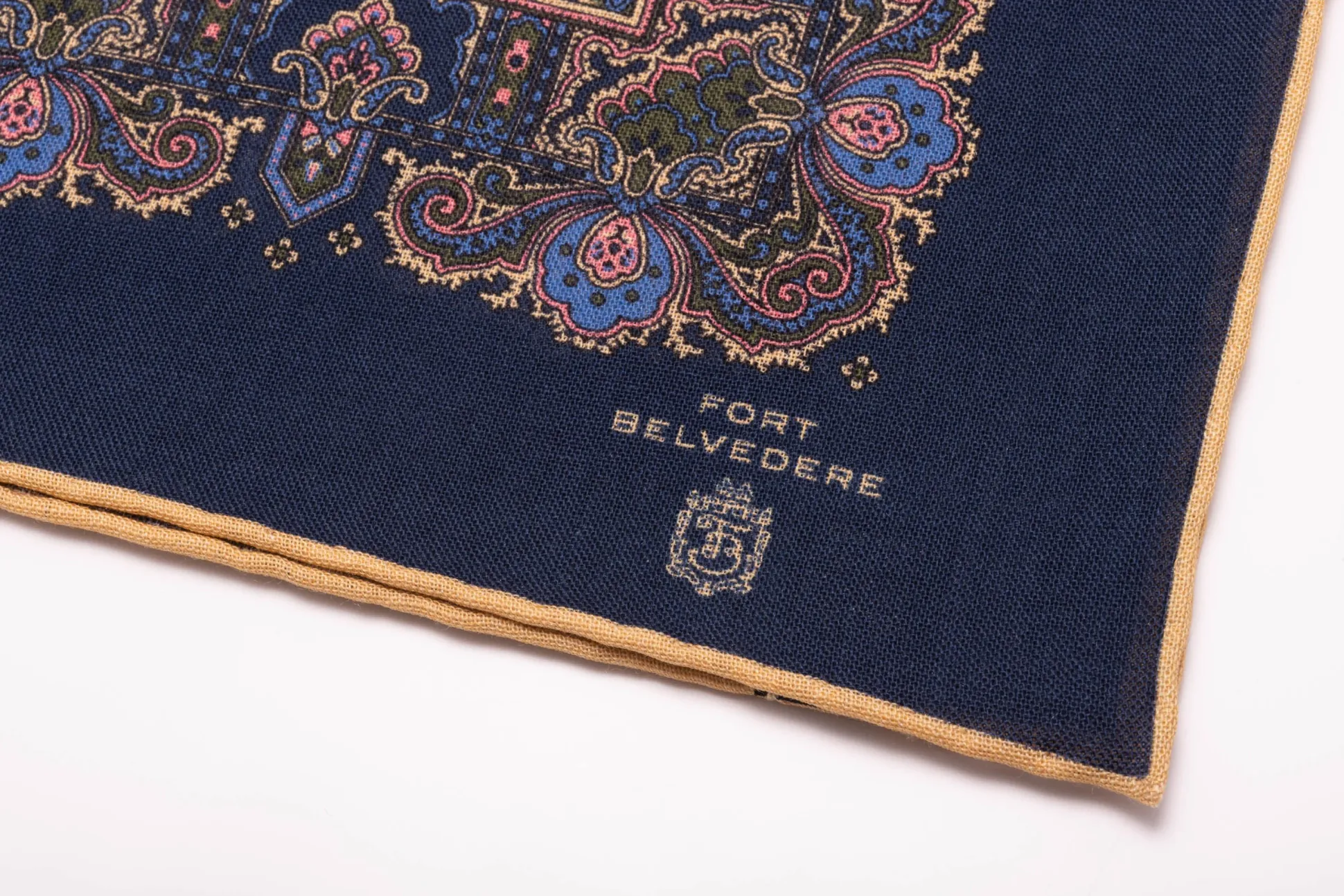 Navy Blue Paisley Silk Wool Pocket Square