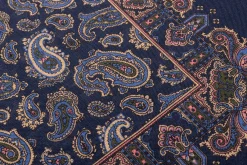 Navy Blue Paisley Silk Wool Pocket Square