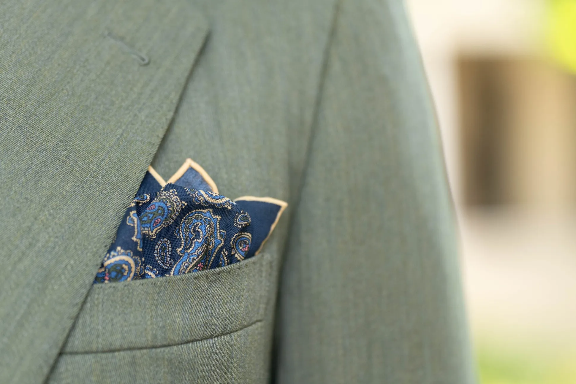 Navy Blue Paisley Silk Wool Pocket Square