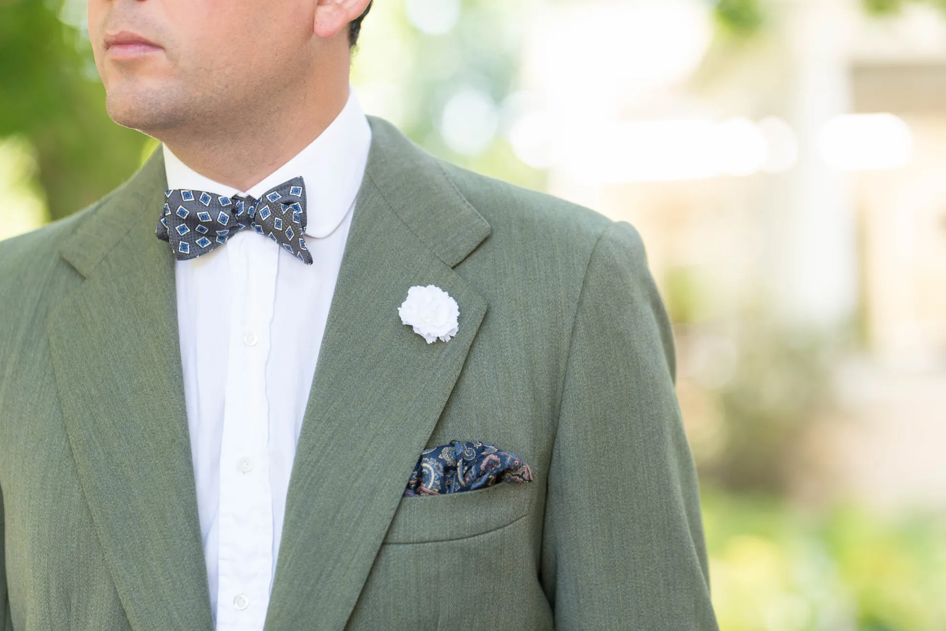 Navy Blue Paisley Silk Wool Pocket Square