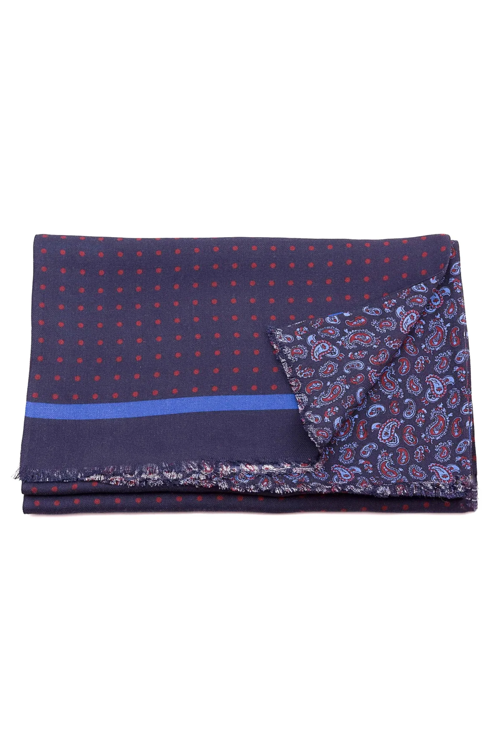Navy Blue Polka Dots & Paisley Reversible Scarf